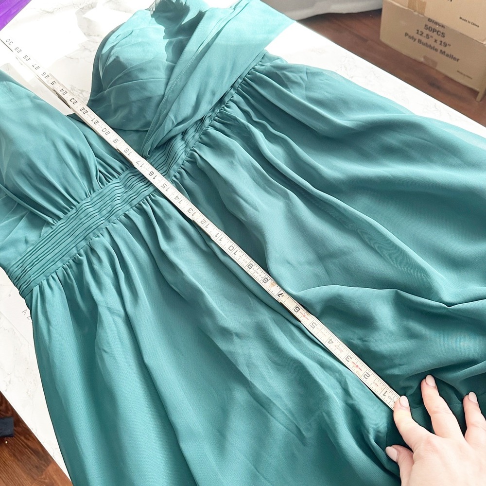 Azazie Lamara Pine‎ Green Chiffon Convertible Wide Leg Jumpsuit Size A16 - Picture 13 of 16